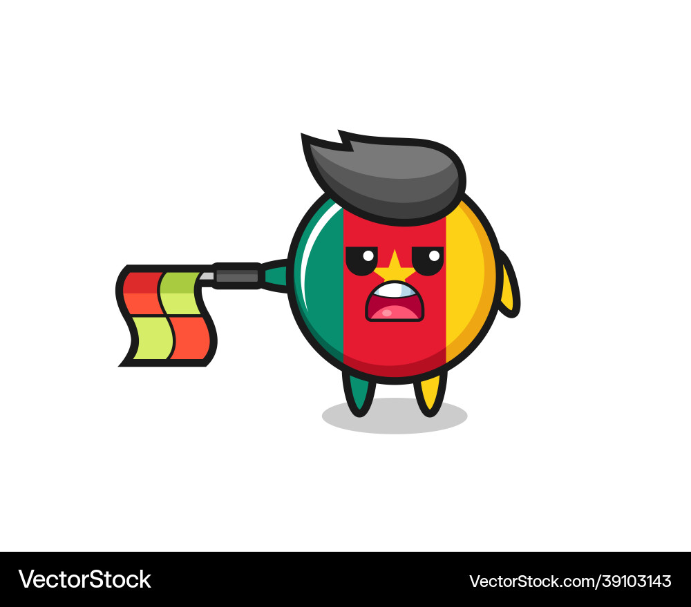 Cameroon flag badge character as line judge hold Cameroon flag badge character as line judge hold vector image
