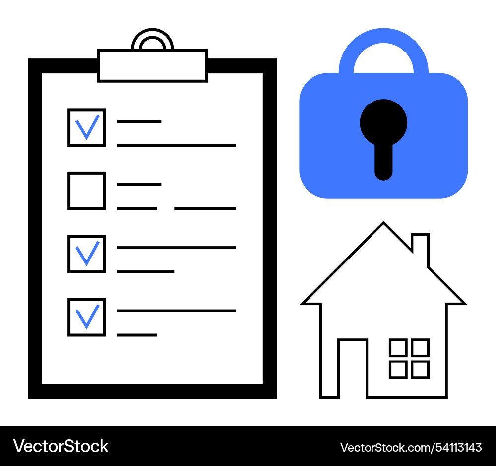 Checklist with secure lock and house symbol Vector Image