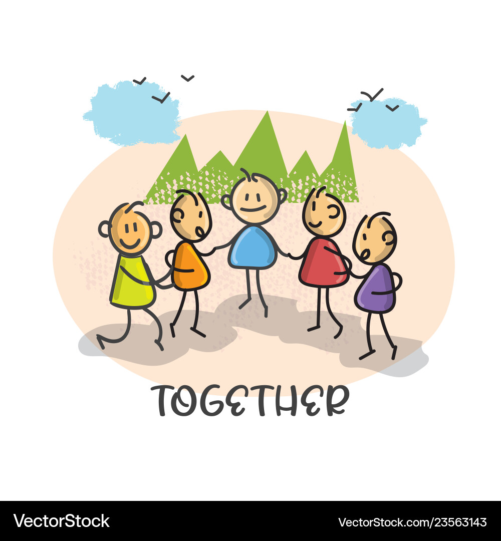 Doodle cartoon figure people meet together vector image