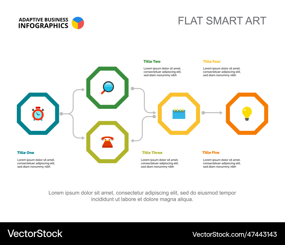 Five elements flowchart slide template vector image
