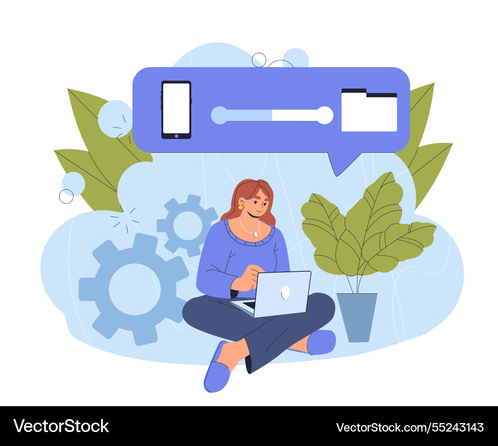 Frau arbeitet auf Laptop Frau arbeitet auf Laptop vektorbild