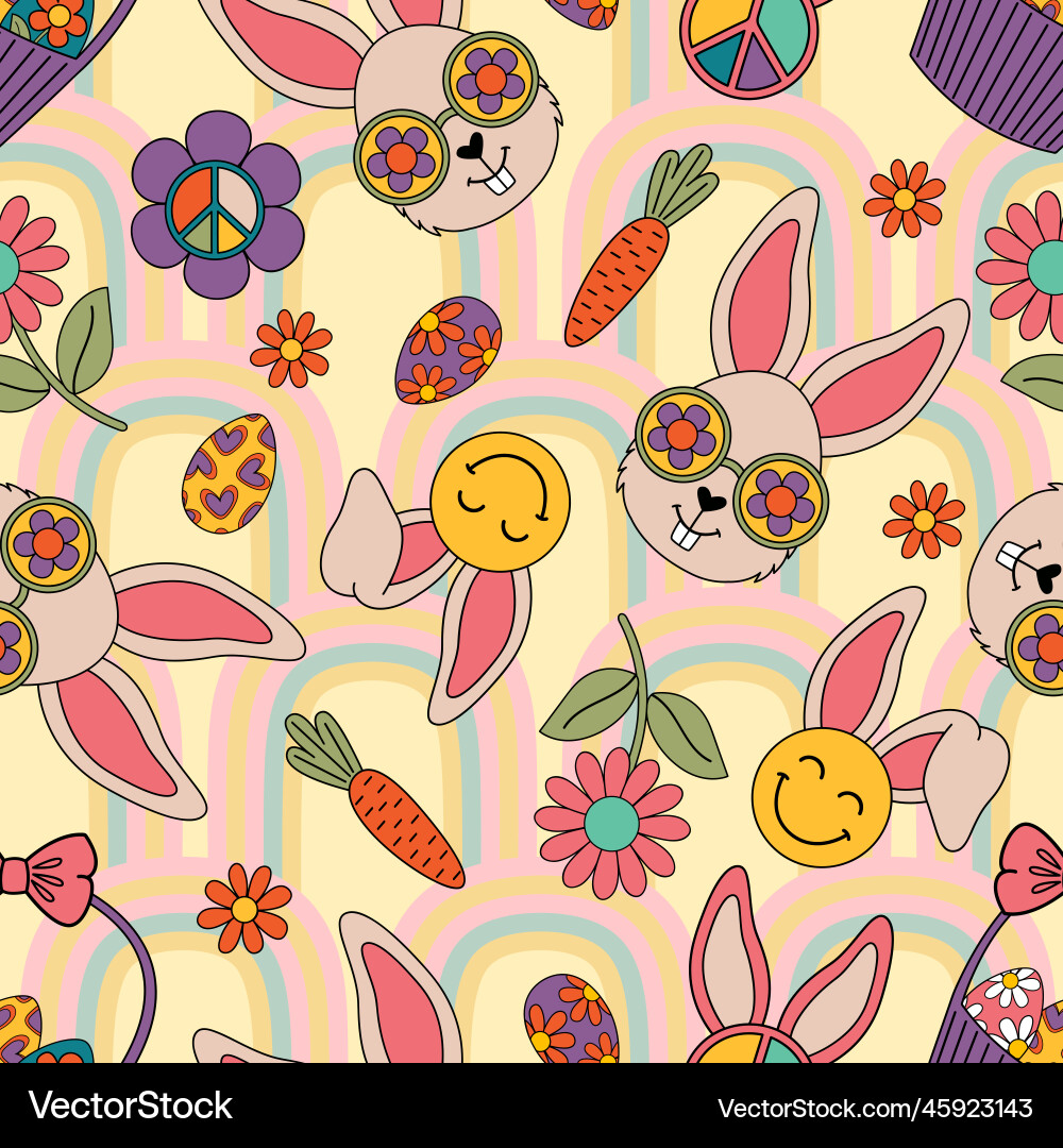 Groovy Easter Bunny Pattern vector image