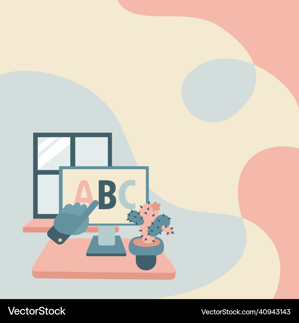 Hand showing letters pointing web browser screen Hand showing letters pointing web browser screen vector image