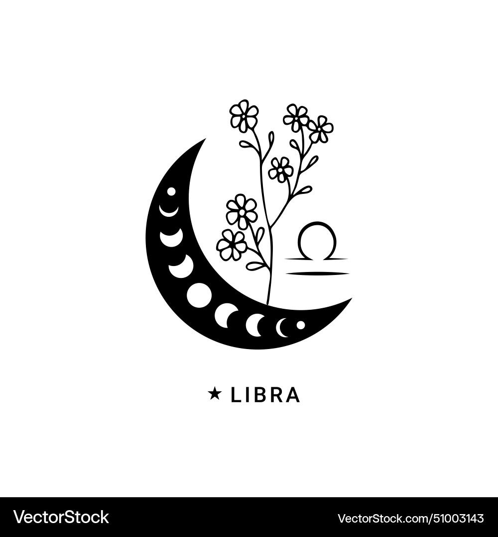 Libra zodiac sign with moon and stars Vector Image