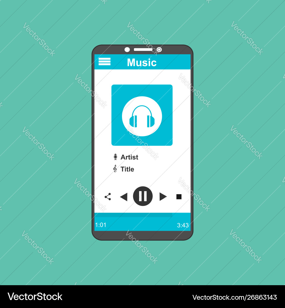 Media player application app template with flat Vector Image