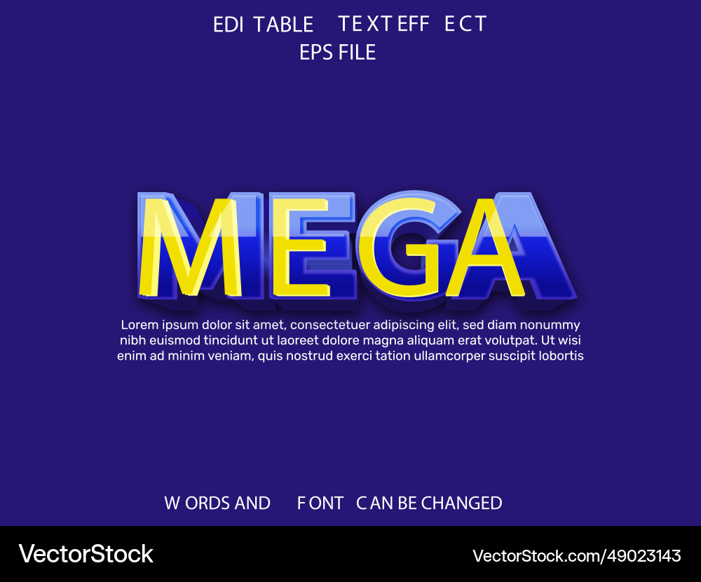 Mega text effect font editable typography 3d vector image