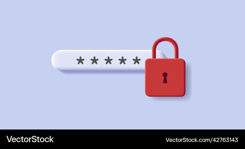 Password field with red padlock 3d digital Password field with red padlock 3d digital vector image