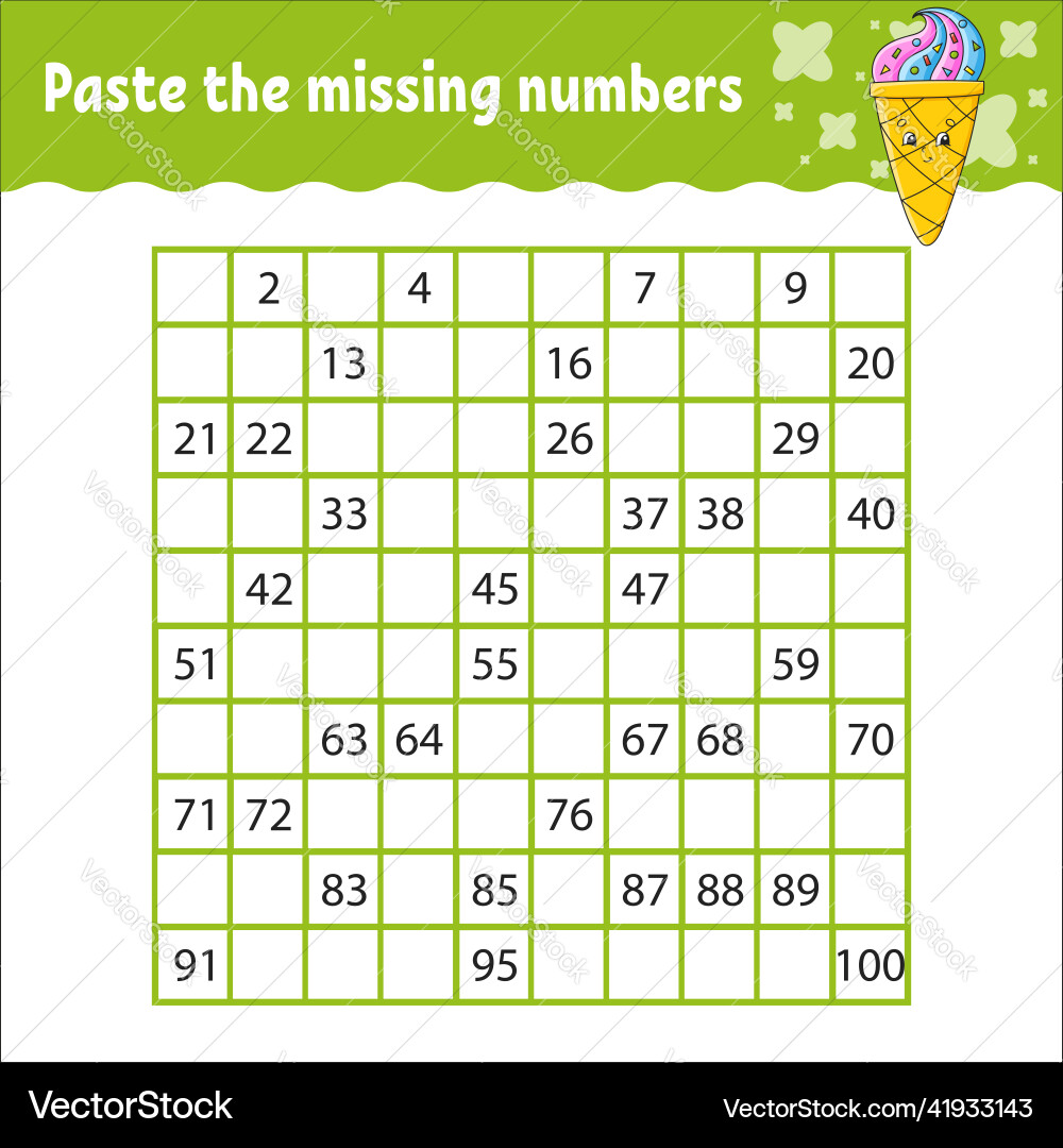 Paste the missing numbers from 1 to 100 Paste the missing numbers from 1 to 100 vector image