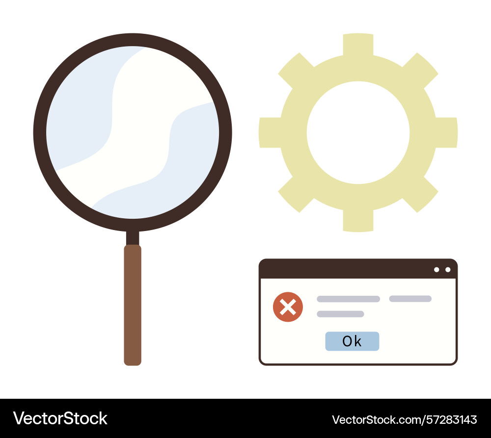 Search and error analysis with magnifying glass vector image