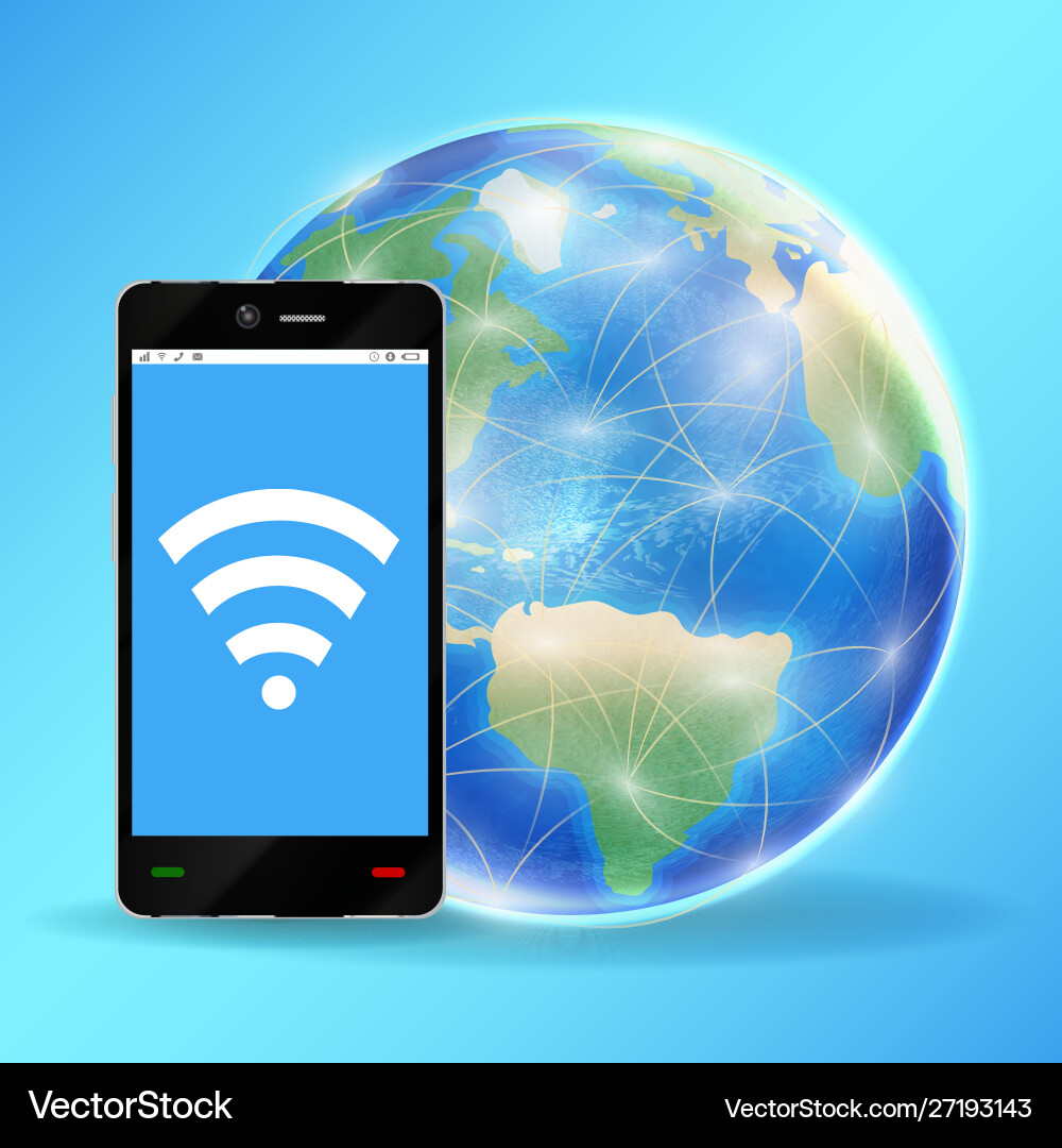 Smartphone verbinden Wi-Fi mit Planet Erde Globus Smartphone verbinden Wi-Fi mit Planet Erde Globus vektorbild