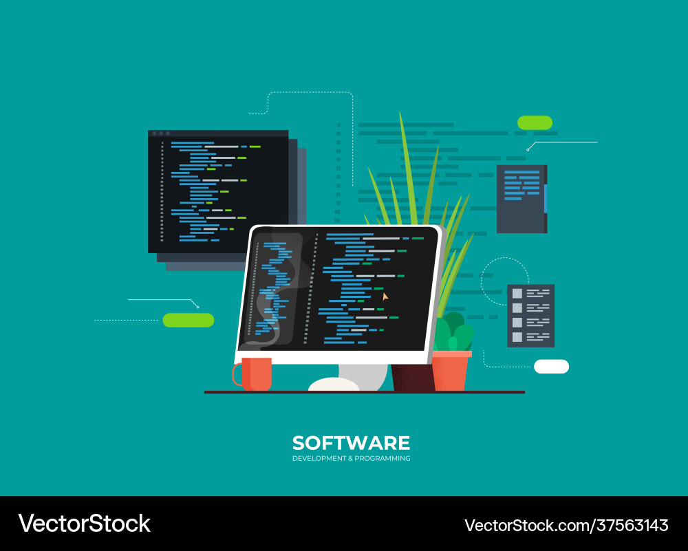 Softwareentwicklung und Programmcode Softwareentwicklung und Programmcode Vektorbild