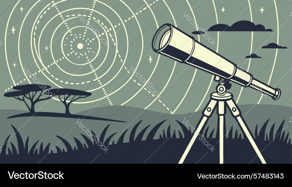 Telescope with abstract celestial map background vector image