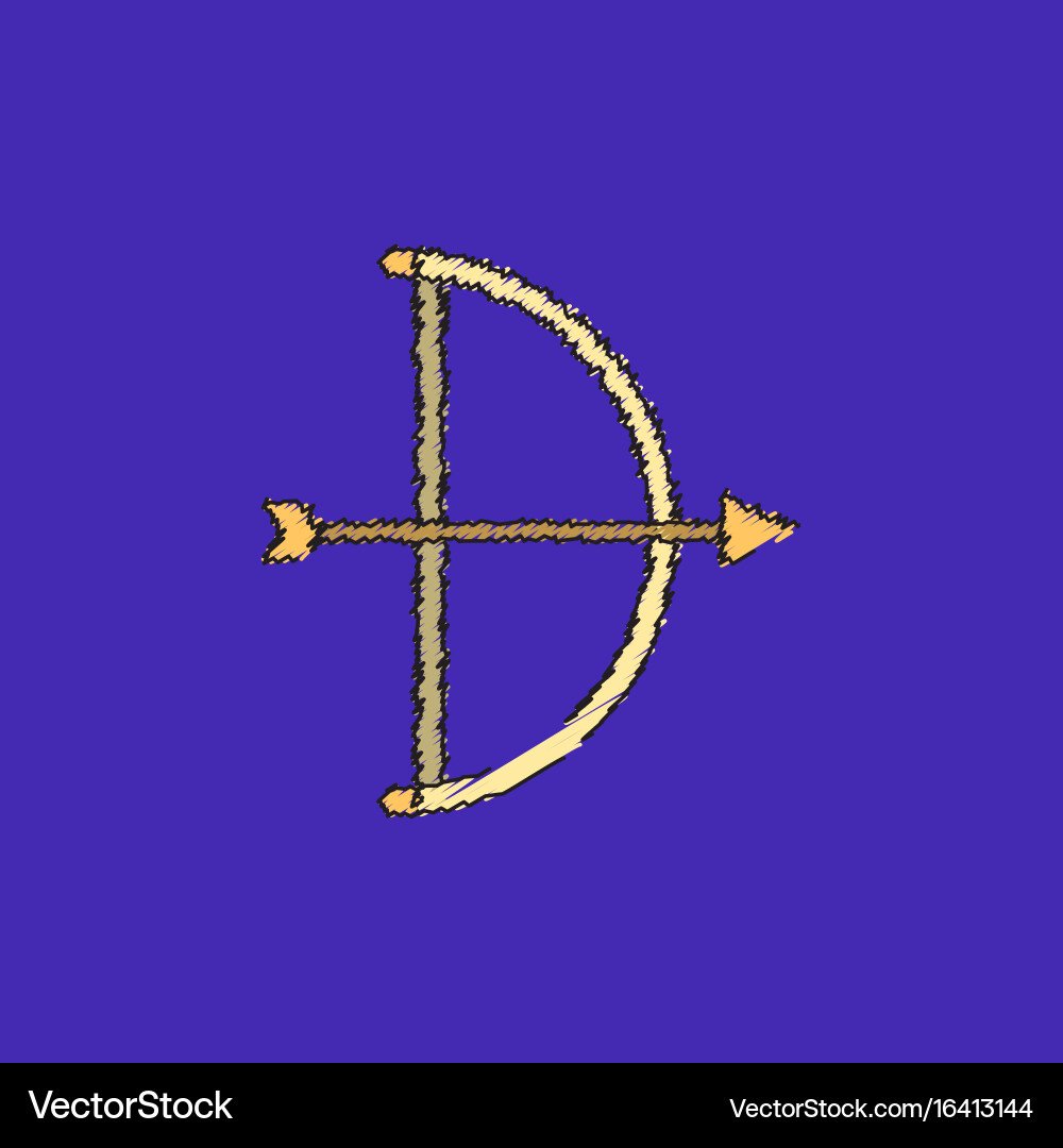 Bow and arrow icon in flat style hatching vector image