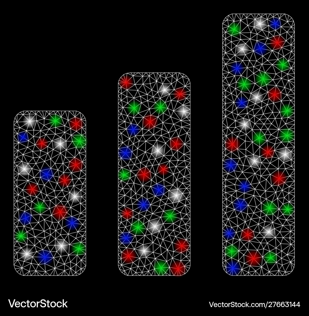 Bright mesh network bar chart increase with flash Bright mesh network bar chart increase with flash vector image