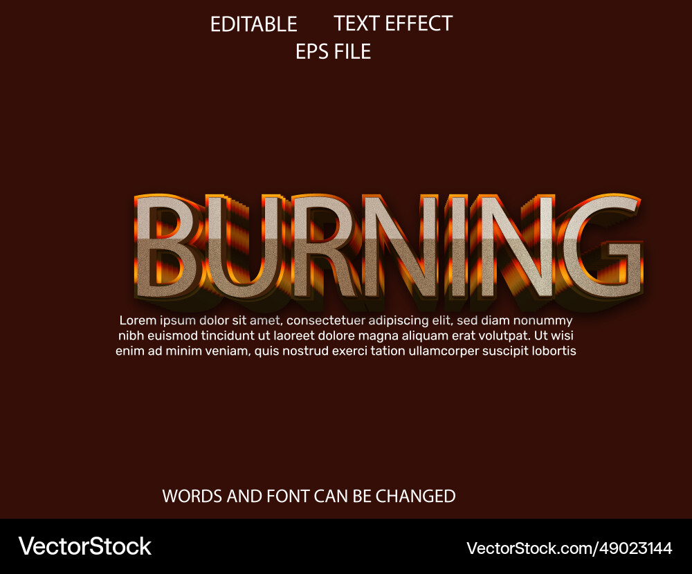 Burning text effect font editable typography 3d vector image
