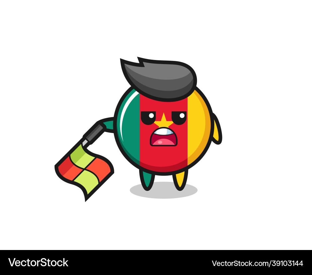 Cameroon flag badge character as line judge hold Cameroon flag badge character as line judge hold vector image