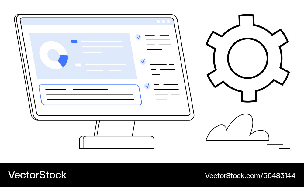 Digital dashboard with data analytics and gear Digital dashboard with data analytics and gear Vector Image