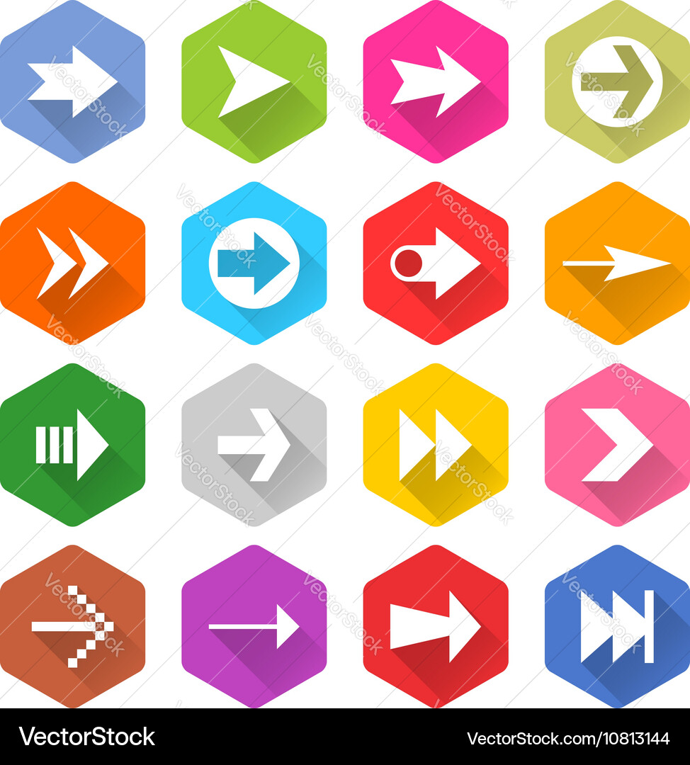 Flat arrow icon set hexagon web button Vector Image
