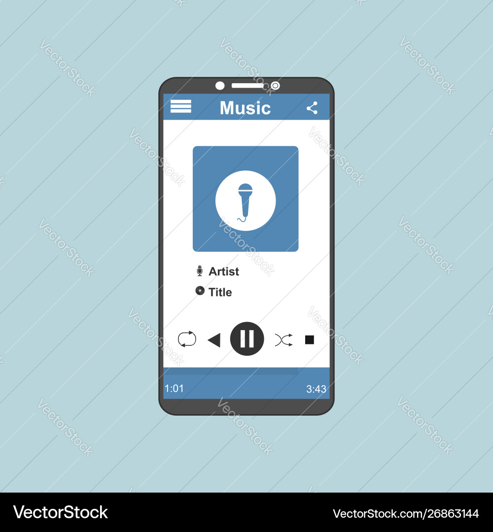 Media player application app template with flat Media player application app template with flat vector image