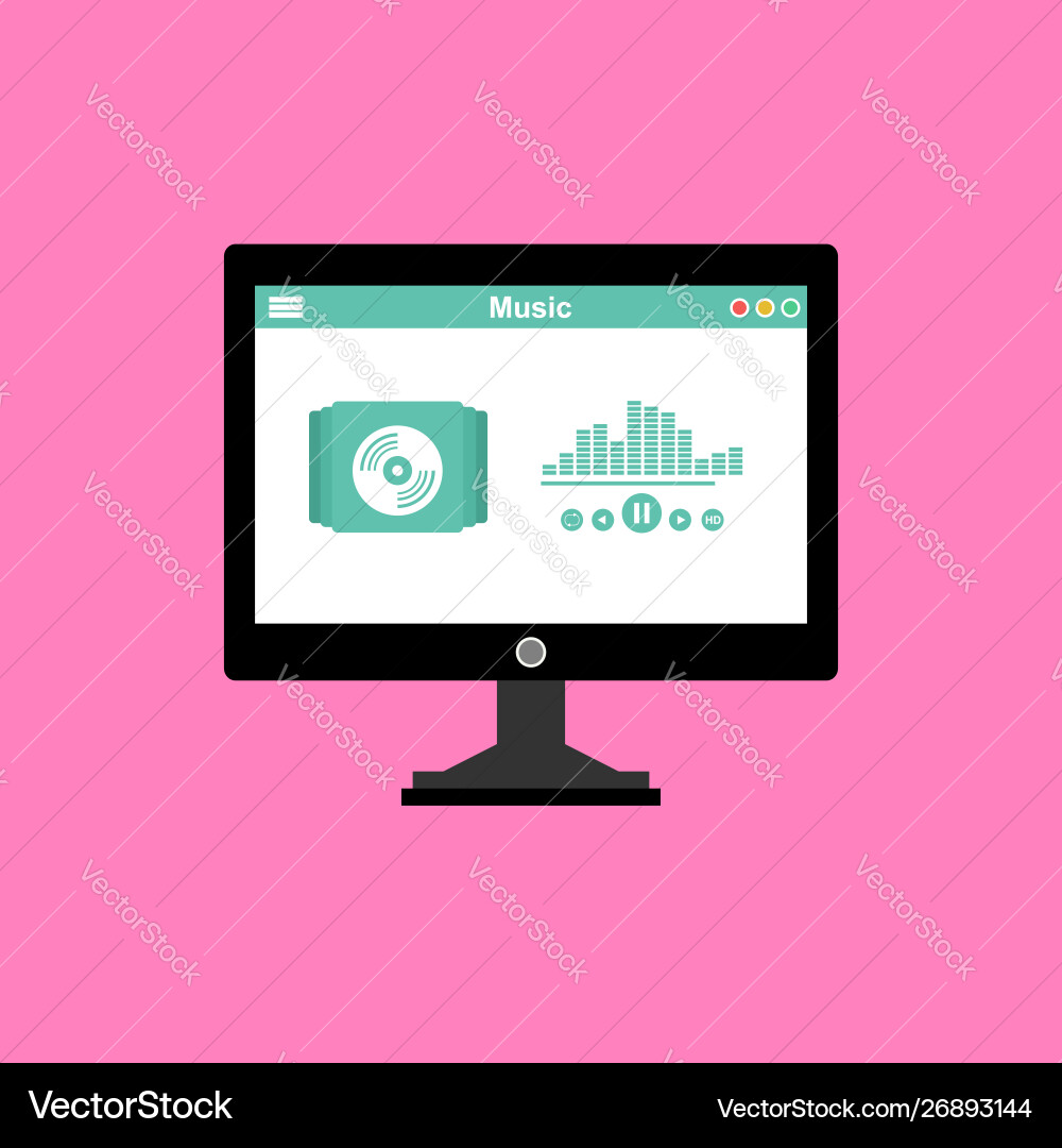 Media player application app template with flat Media player application app template with flat vector image