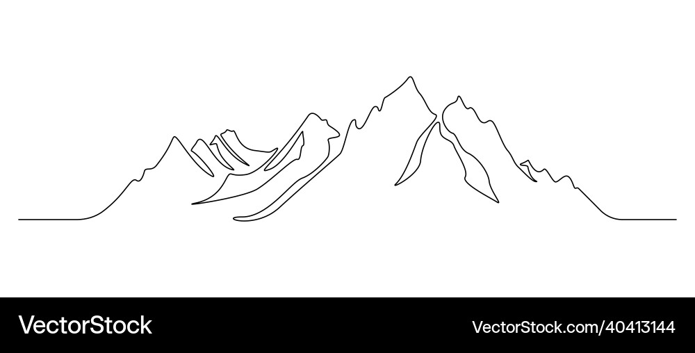 One continuous line drawing of mountain range One continuous line drawing of mountain range vector image