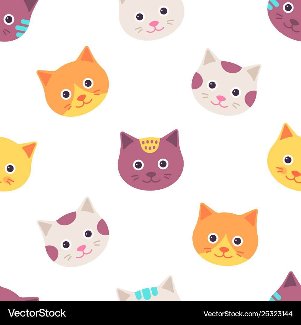 Seamless pattern with cat faces flat design Seamless pattern with cat faces flat design vector image