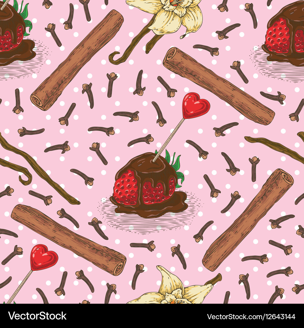 Seamless pattern with strawberries and spices Vector Image