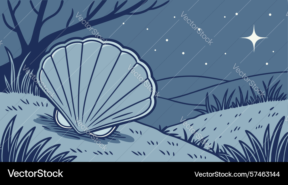 Seashell on ocean floor with gentle waves design Vector Image