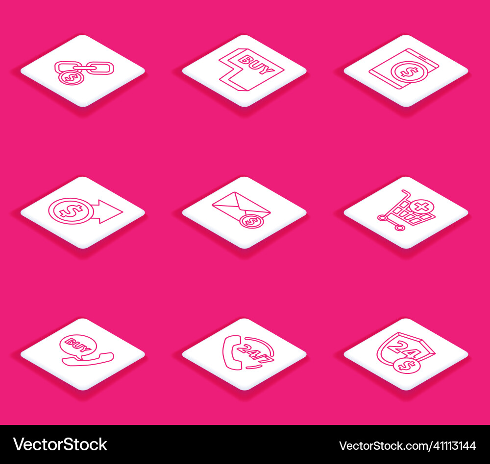 Set line chain link and coin buy button tablet Set line chain link and coin buy button tablet vector image