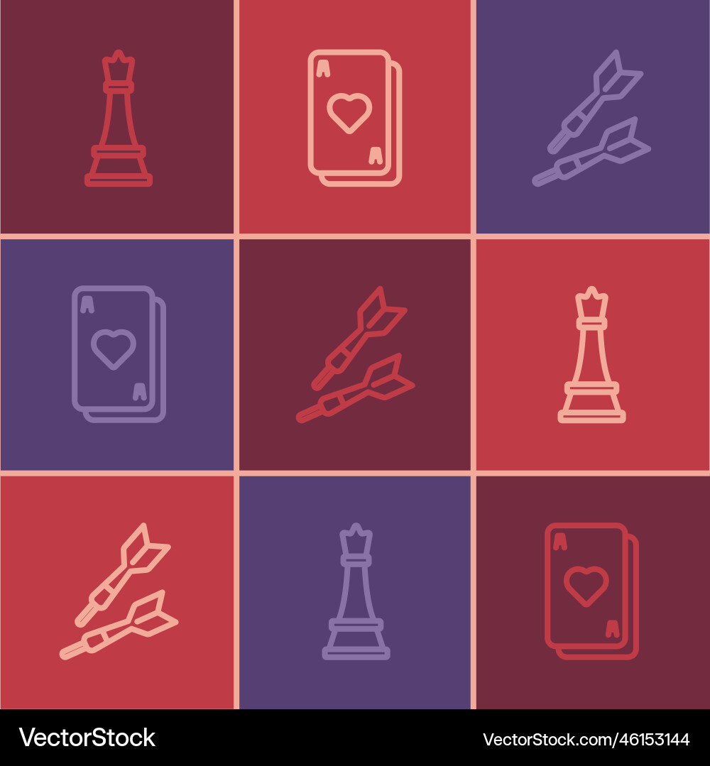 Set line chess dart arrow and playing cards icon Vector Image