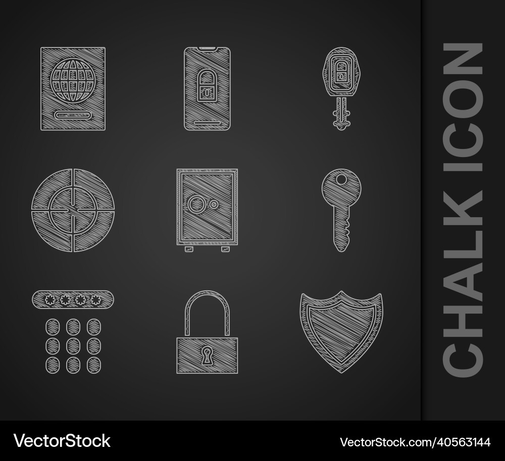 Set safe lock shield key password protection Set safe lock shield key password protection vector image