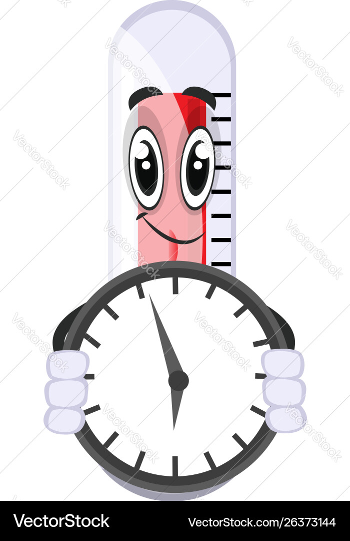 Thermometer with clock on white background vector image