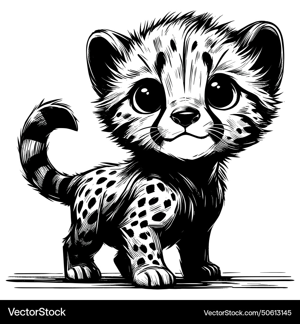 Baby african cheetah linocut vector image