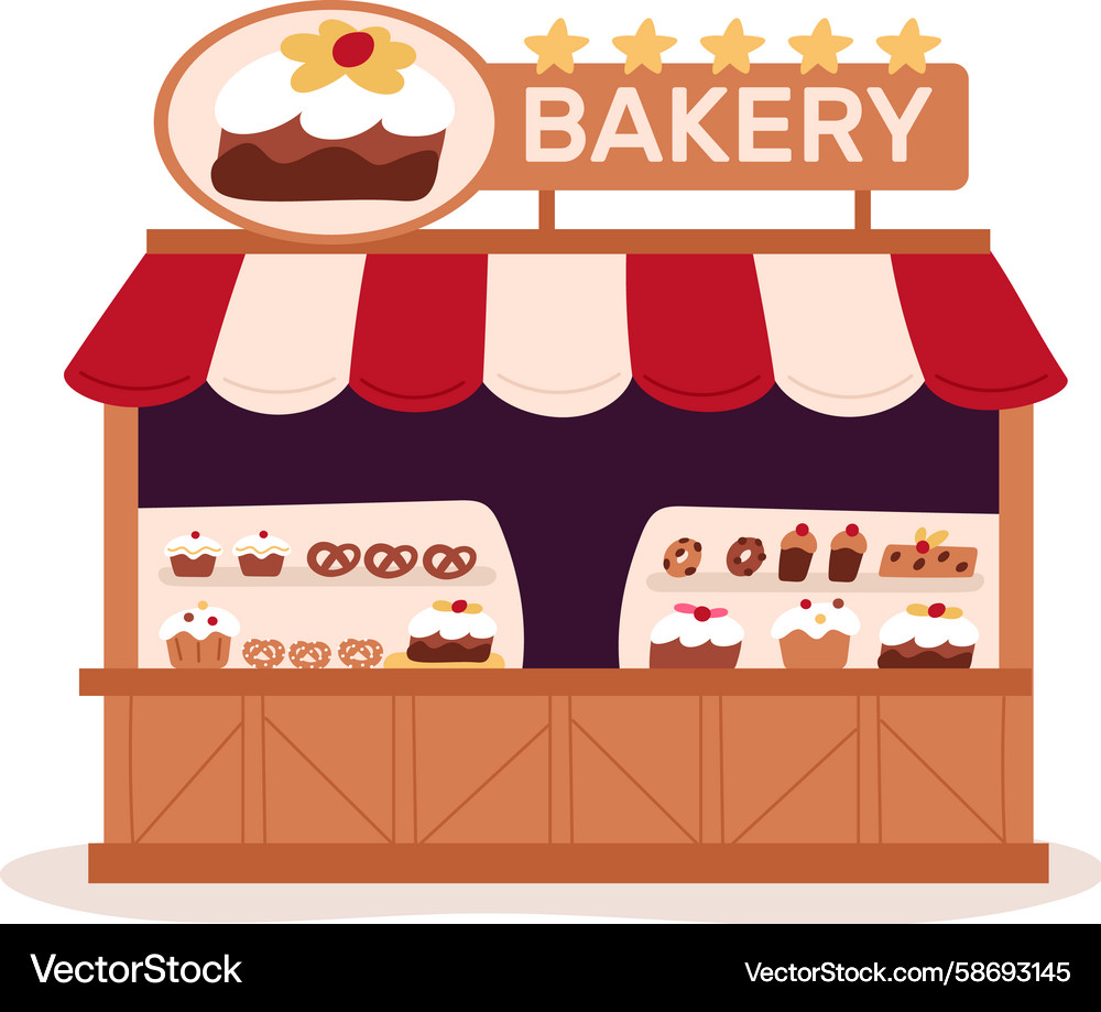 Bakery store building with open storefront Bakery store building with open storefront Vector Image