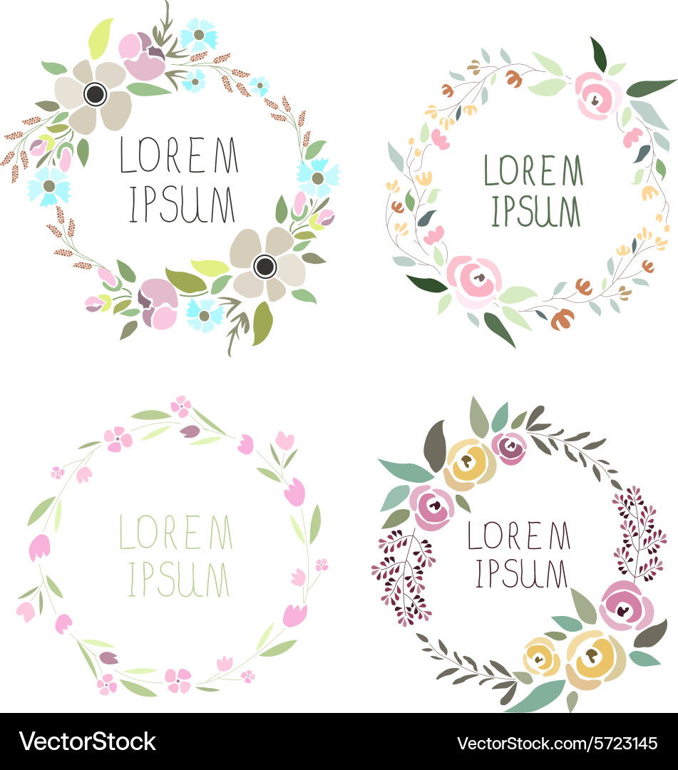 Floral Wreath Collection with Signatures Vector Image