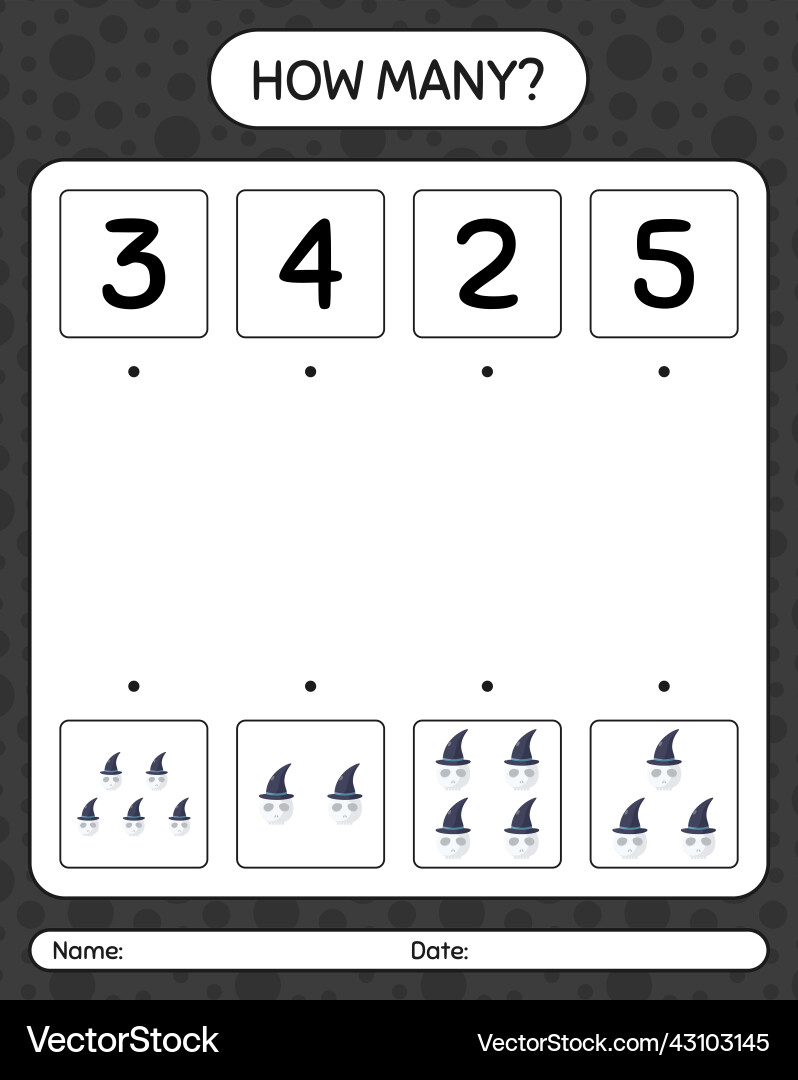 How many counting game with skull worksheet How many counting game with skull worksheet Vector Image