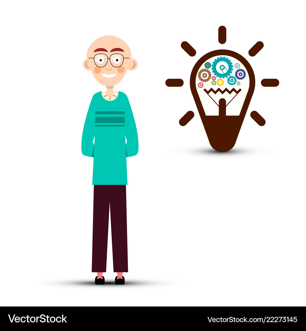 Man with cogs inside bulb idea symbol isolated vector image