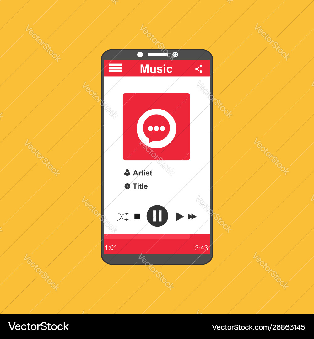 Media player application app template with flat Media player application app template with flat Vector Image