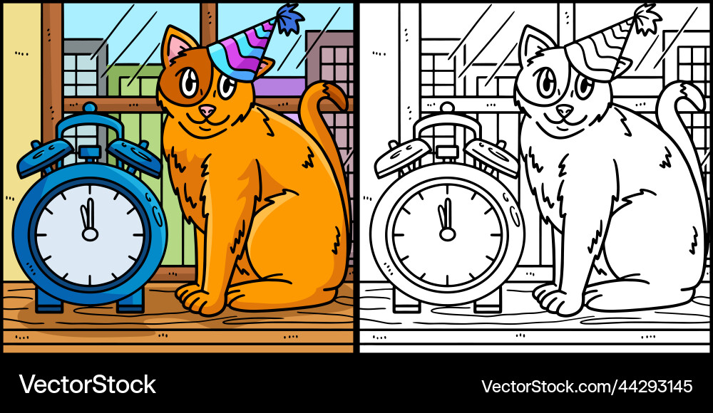 New year countdown cat and clock New year countdown cat and clock vector image