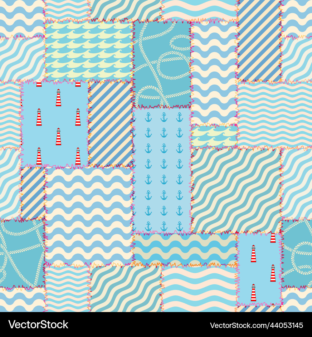 Patchwork seamless pattern in marine style art Patchwork seamless pattern in marine style art Vector Image