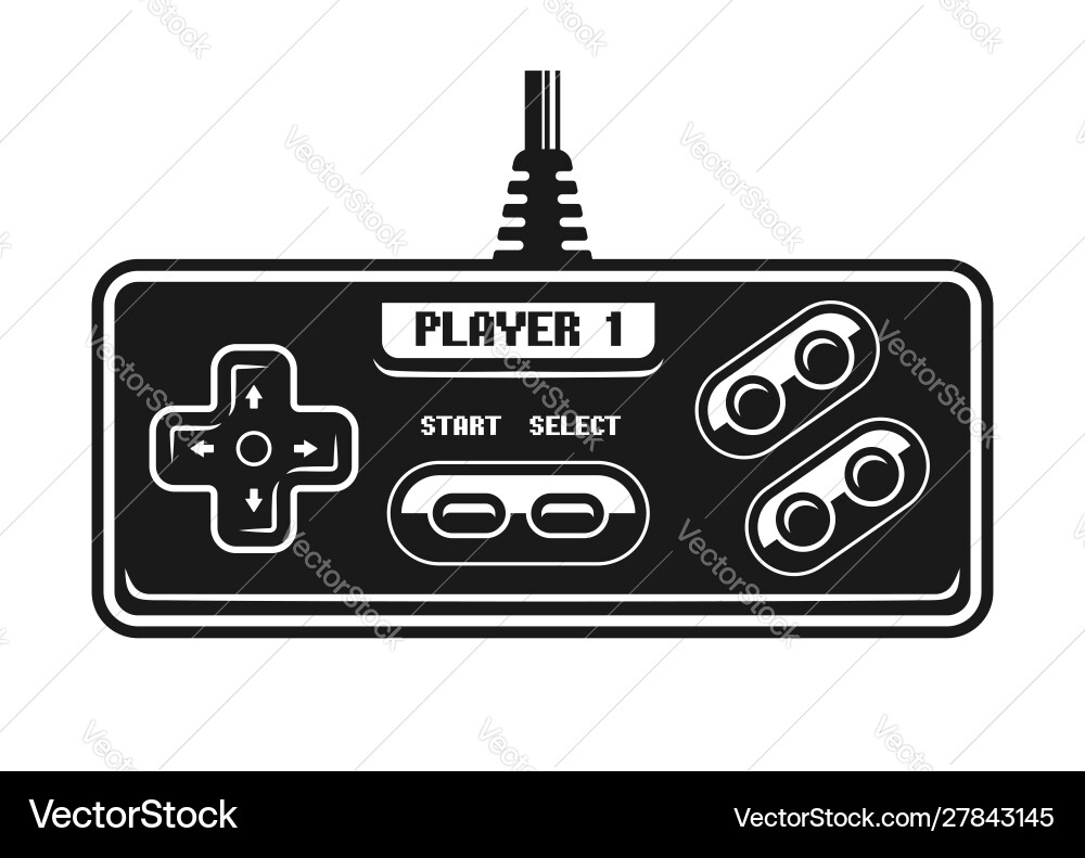 Retro gamepad black object isolated vector image