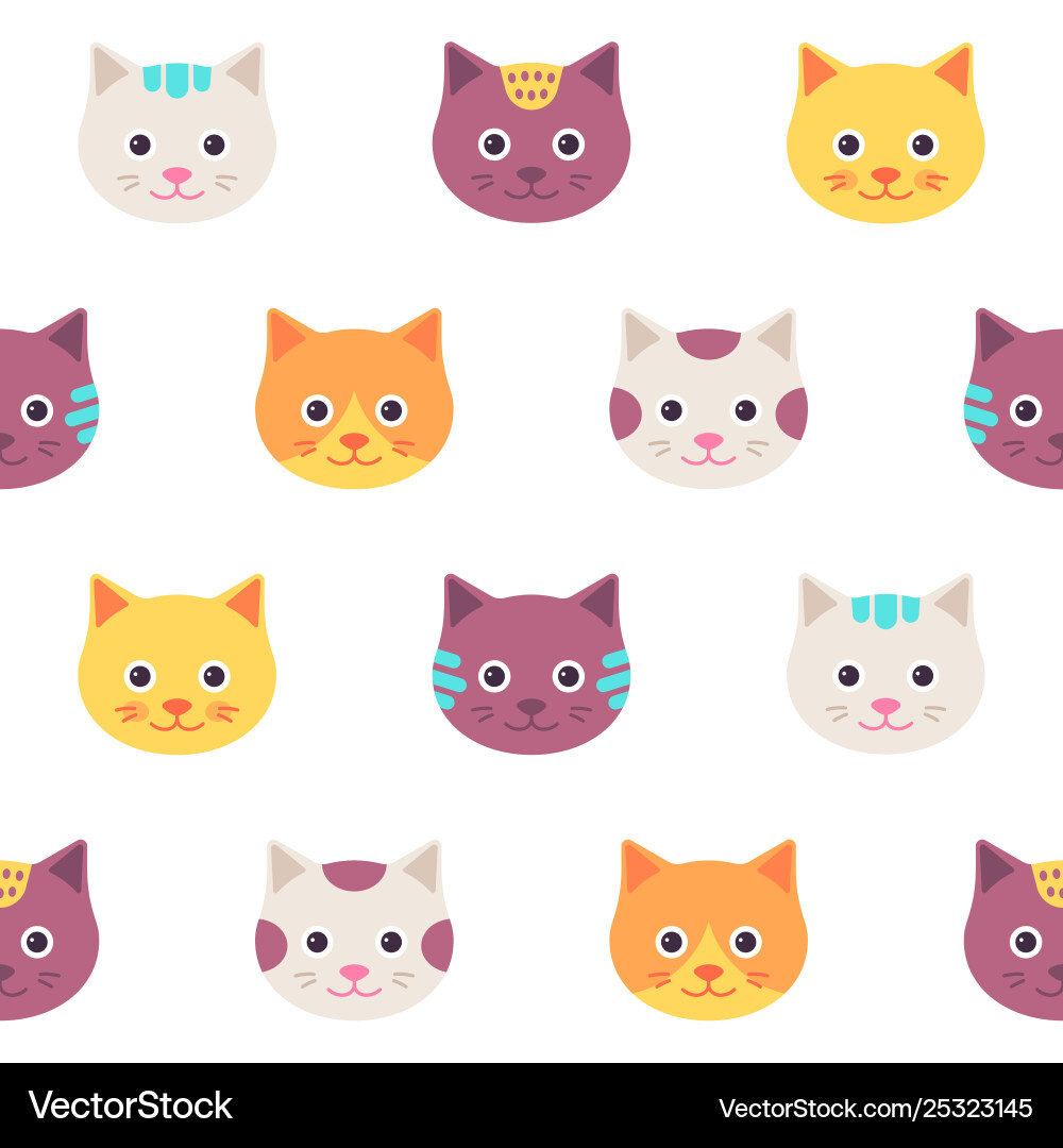 Seamless pattern with cat faces flat design Seamless pattern with cat faces flat design vector image