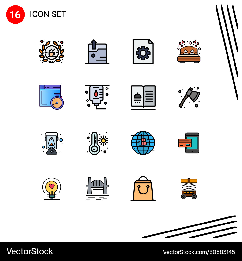 Set 16 flat color filled lines on grid Vector Image