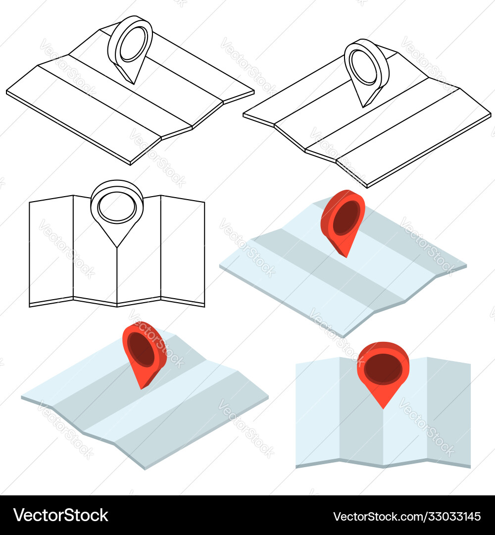 Set map with pin in 3d style travel navigation Set map with pin in 3d style travel navigation vector image