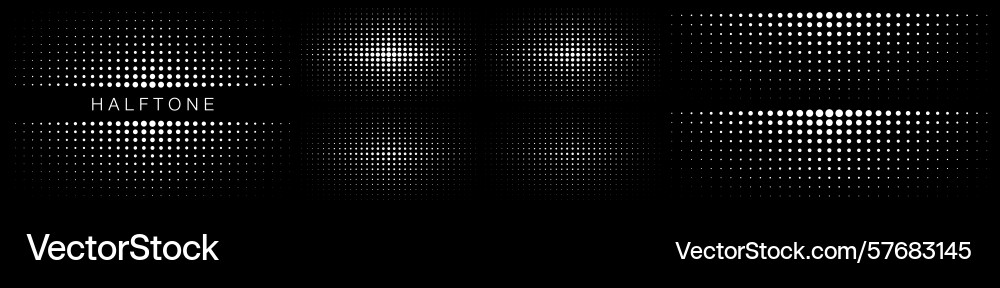 Set of white halftone dots curve gradient textures Set of white halftone dots curve gradient textures vector image
