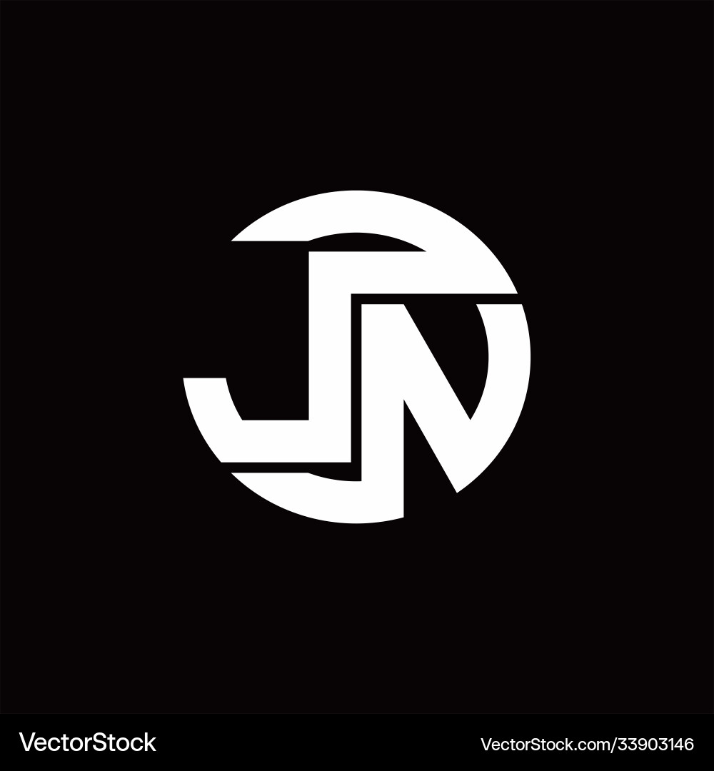 Jn logo monogram with rounded line swipe design vector image
