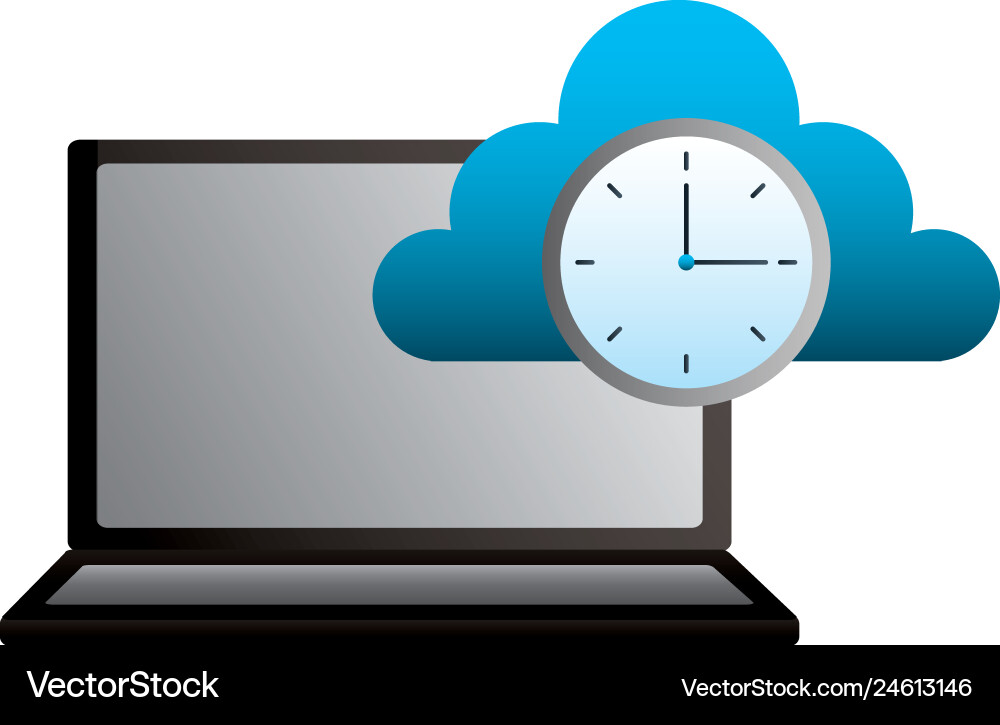 Laptop cloud computing clock time Vector Image