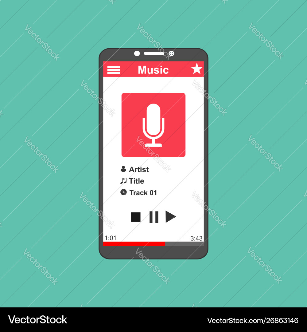 Media player application app template with flat Vector Image