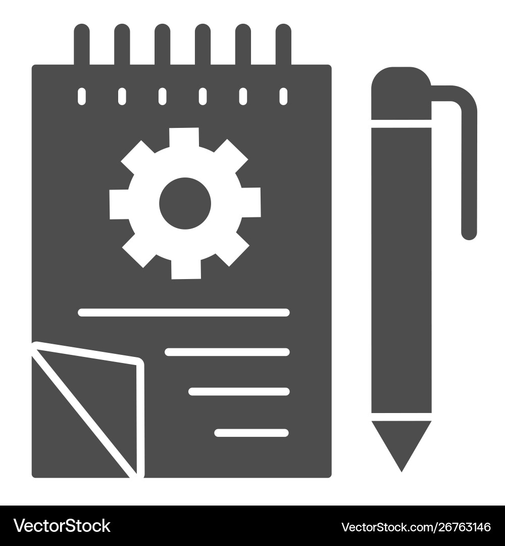 Notebook with pencil solid icon notepad Notebook with pencil solid icon notepad vector image