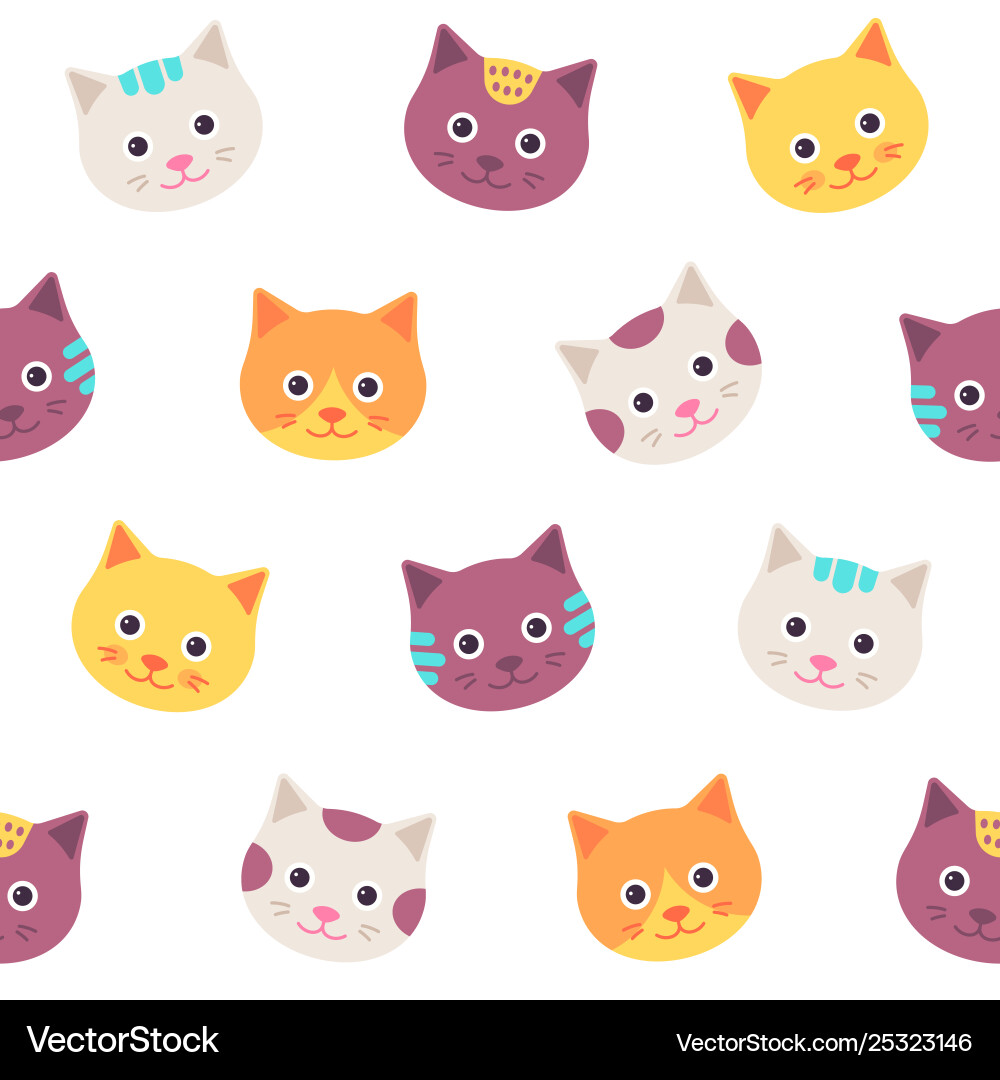 Seamless pattern with cat faces flat design Seamless pattern with cat faces flat design vector image